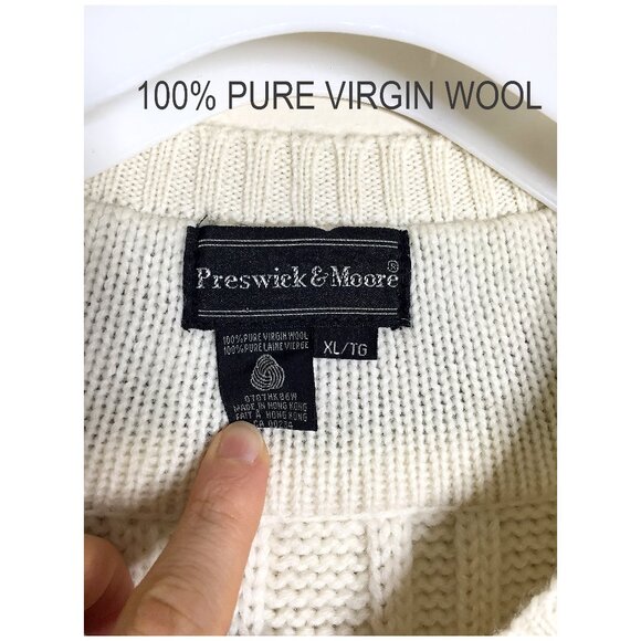 Vintage Preswick and Moore 100% Pure Virgin Wool Thick Cable Knit Tennis Sweater - Picture 3 of 7